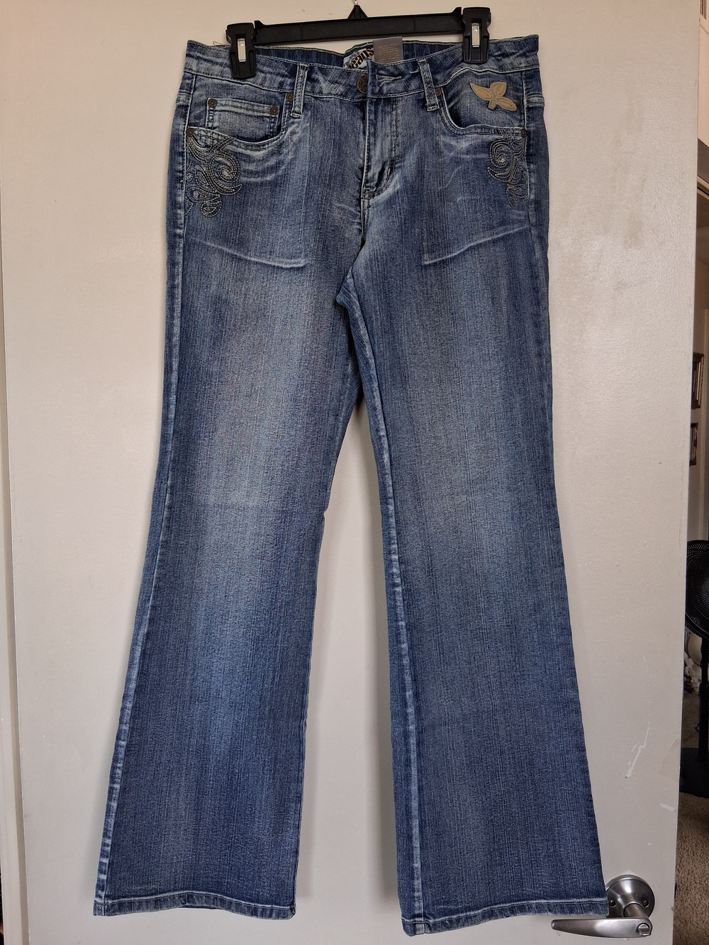 Crest  Blue Flare Jeans with Embroidered Pockets